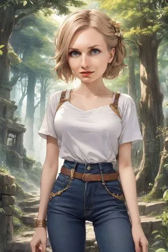 jeans background,girl in overalls,tera,lydia,janna,buffyverse,Digital Art,Anime