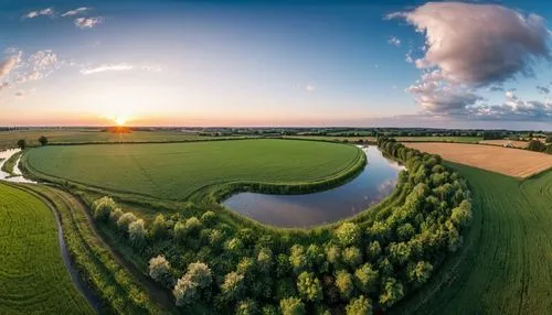 arafed view of a field with a pond and a building in the distance, wide angle shot 4 k hdr, shot on gopro9, taken on go pro hero8, sunset + hdri, magnificent super wide angle, shot with a gopro, ultra