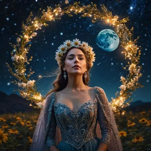 cinderella,fantasy picture,queen of the night,fairy queen,fantasy portrait,blue moon rose,golden wreath,girl in a wreath,mystical portrait of a girl,magical,enchanted,luna,fantasy woman,a fairy tale,the snow queen,rosa 'the fairy,faerie,enchanting,mother earth,fantasia,Photography,General,Fantasy