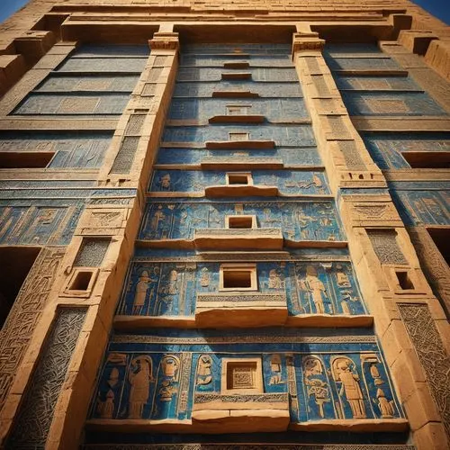 edfu,dendera,medinet,jaisalmer,royal tombs,horemheb,abydos,pharaonic,qasr,qasr al watan,egyptian temple,motifs of blue stars,amenemhet,sobekhotep,facade painting,blue doors,the façade of the,karnak temple,qasr al kharrana,abu simbel,Illustration,Abstract Fantasy,Abstract Fantasy 03