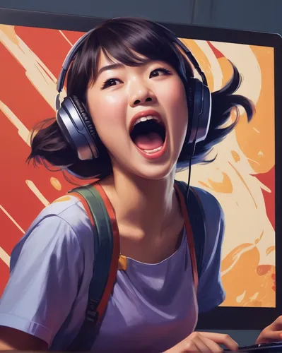 girl at the computer,twitch icon,vector art,ecstatic,vector illustration,portrait background,vector girl,music background,game illustration,girl with speech bubble,noodle image,playmat,world digital painting,the girl's face,art background,lotus art drawing,steam icon,painting technique,digital painting,game art,Illustration,Japanese style,Japanese Style 21