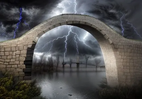 bridge and storm,bridge arch,stone arch,dragon bridge,stargate,nature's wrath,el arco,arch bridge,hangman's bridge,tied-arch bridge,photo manipulation,heaven gate,rainbow bridge,angel bridge,segmental