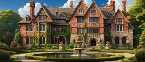 fairy tale castle,rufford,tylney,elizabethan manor house,fairytale castle,agecroft,wightwick,maplecroft,castlelike,filoli,castle of the corvin,ingestre,lilleshall,flitwick,littlecote,tyntesfield,briarcliff,ploddingly,brympton,diagon,Illustration,Realistic Fantasy,Realistic Fantasy 08