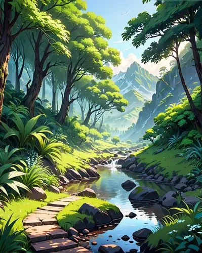 forest landscape,tropical forest,rainforest,forest background,landscape background,forests,nature background,verdant,paisaje,forest,brook landscape,world digital painting,jungle,river landscape,rainforests,nature landscape,fantasy landscape,digital painting,the forests,green forest,Anime,Anime,General