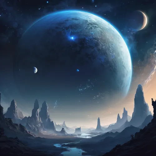 lunar landscape,fantasy landscape,alien planet,alien world,space art,futuristic landscape,fantasy picture,exoplanet,celestial bodies,moon and star background,planets,planet,moonscape,astronomy,moons,planet eart,dream world,earth rise,moon valley,galilean moons,Conceptual Art,Fantasy,Fantasy 02