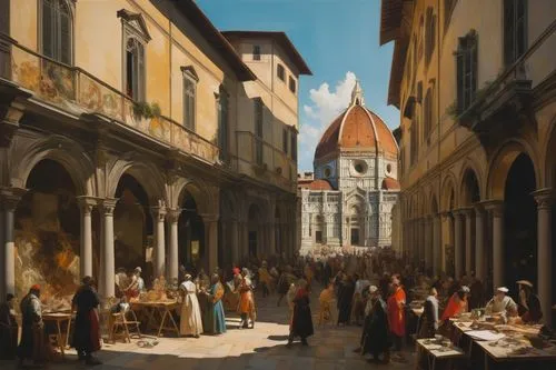 camozzi,street scene,italian painter,brunelleschi,guardi,florence,ippolito,duomo square,merchants,pistoia,florance,medieval market,caravelli,verrastro,medieval street,martinu,cortona,church painting,the market,piazzetta