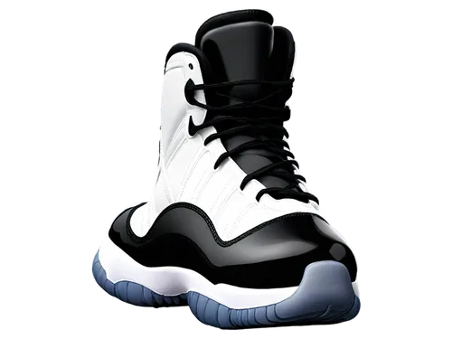 Jordan 11, sneakers, basketball shoes, white and black colors, iconic Jumpman logo, laces, tongue, sole, mesh material, leather texture, shiny finish, close-up shot, 3/4 composition, softbox lighting,