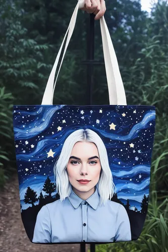 Devise a minimalist Phoebe Bridgers tote bag highlighting a starry night sky.,tote bag,shopping bag,eco friendly bags,shopping bags,gift bag,custom portrait,bag,a bag,kelly bag,gift bags,starry night,