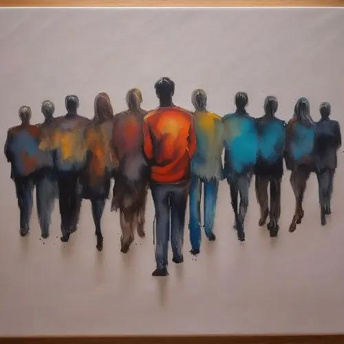 group of people,figure group,oil on canvas,oil painting on canvas,seven citizens of the country,people walking,oil painting,audience,collective,standing man,bystander,crowd of people,self unity,seller