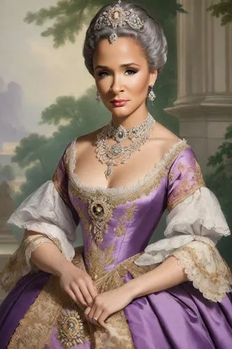 princess sofia,miss circassian,la violetta,brazilian monarchy,iulia hasdeu castle,cepora judith,victorian lady,soprano lilac spoon,elizabeth ii,monarchy,bridal jewelry,girl in a historic way,celtic queen,golden lilac,wax figures museum,precious lilac,jane austen,the victorian era,purple lilac,portrait of a woman,Photography,Realistic