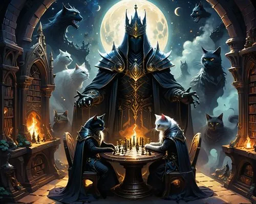 ravenloft,chess game,magorium,necromancer,fantasy picture,black candle,Conceptual Art,Fantasy,Fantasy 21