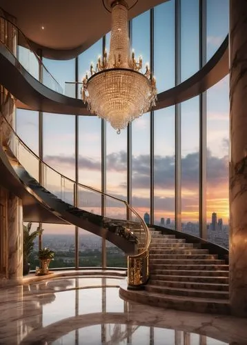 luxury home interior,lobby,foyer,blavatnik,the observation deck,luxury home,pinnacle,staircase,chandelier,cochere,outside staircase,penthouses,glass wall,observation deck,luxury property,nemacolin,spiral staircase,rotana,circular staircase,grandeur,Art,Classical Oil Painting,Classical Oil Painting 37