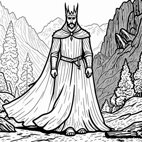 an ink drawing of a man dressed in medieval garb,latveria,wotan,morgoth,cathars,arthurian,nekron,Design Sketch,Design Sketch,Rough Outline