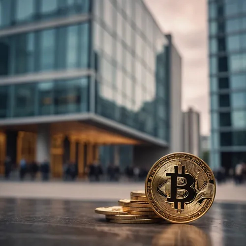 bitcoin in front of a modern building with busy people passing by,blockchain management,crypto-currency,digital currency,btc,crypto mining,crypto currency,bit coin,block chain,decentralized,cryptocoin