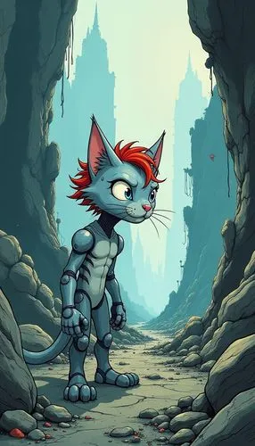 scourge,jayfeather,cartoon cat,scourby,cartoon video game background,robotboy,Illustration,American Style,American Style 15