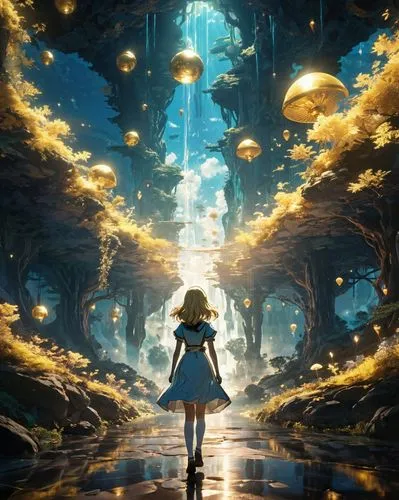 violet evergarden,fairy world,fantasia,alice,alice in wonderland,wonderland,dream world,mushroom landscape,fantasy world,magical adventure,3d fantasy,navi,fantasy picture,dandelion hall,cosmos wind,child fairy,fae,fairy forest,cosmos,fairy village