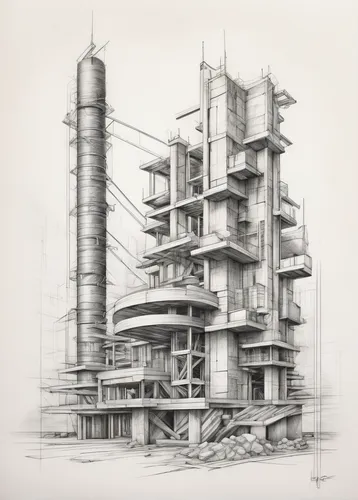 concrete plant,kirrarchitecture,building construction,industrial plant,constructions,industrial landscape,to build,building work,multi-story structure,to construct,high-rise building,industrial ruin,building structure,brutalist architecture,house drawing,iron construction,industrial design,concrete construction,multi-storey,frame drawing,Illustration,Black and White,Black and White 30