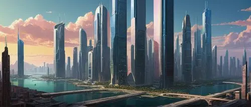 futuristic landscape,cybercity,futuristic architecture,coruscant,arcology,fantasy city,megacorporation,cyberport,areopolis,citadels,metropolis,homeworlds,megacorporations,skyscrapers,futuregen,ordos,supertall,cybertown,homeworld,skylstad,Conceptual Art,Fantasy,Fantasy 09