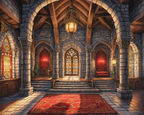 hall of the fallen,stained glass windows,fairy tale castle,the threshold of the house,inglenook,scriptorium,entrance hall,doorways,diagon,sacristy,entryway,tabernacles,fairytale castle,mihrab,ornate room,castleguard,courtroom,entranceway,house entrance,hogwarts,Conceptual Art,Daily,Daily 17