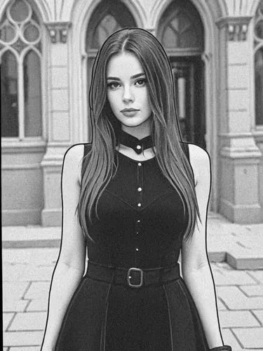 gothic dress,gothic woman,daveigh,morticia,gothic portrait,black dress,Design Sketch,Design Sketch,Rough Outline