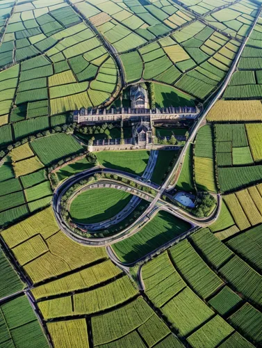 yamada's rice fields,romney marsh,green fields,polder,aerial landscape,rice fields,race track,farmland,farmlands,the order of the fields,rice paddies,arco humber,aerial photograph,cambridgeshire,longues-sur-mer battery,ireland,falkirk wheel,the rice field,ribblehead viaduct,roundabout