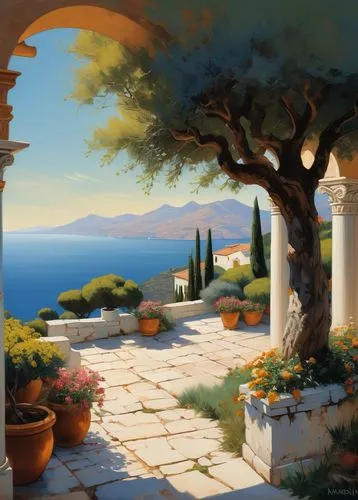 greek island door,provencal,dubrovnic,mediterranean,home landscape,provence,landscape background,world digital painting,cyclades,tuscan,roof landscape,cephalonia,greek island,ionian,provencal life,italian painter,asinof,lycian,digital painting,toscane,Conceptual Art,Oil color,Oil Color 04