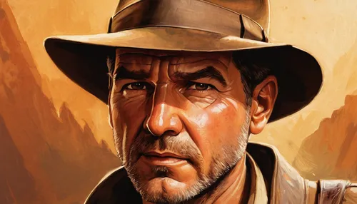 08-Indiana-Jones-Nestor-Canavarro-Celebrity-Portraits-Animated-Drawings-www-designstack-co,indiana jones,drover,western film,western,brown hat,el capitan,american frontier,sheriff,humphrey bogart,wild