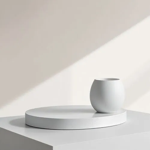 a white pedestal in front of a white wall, rectangle white porcelain table, product image, ceramic base, textured base ; product photos, silver，ivory, bang olufsen, a painting of white silver, round b