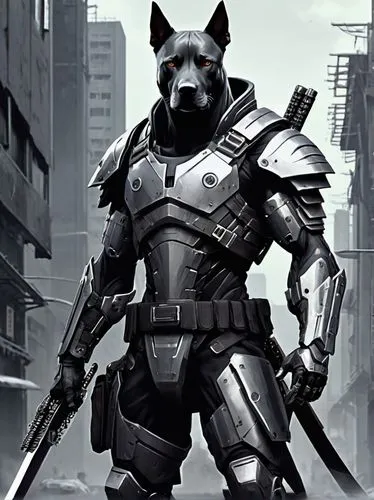 armored animal,rocket raccoon,schutzhund,grey fox,mercenary,posavac hound,police dog,shepard,vigilant dog,a police dog,gundogmus,kosmus,eurohound,jackal,hound,cat warrior,wolf bob,armored,patrols,blood hound,Conceptual Art,Fantasy,Fantasy 33