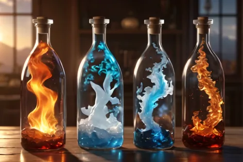 bottle fiery,five elements,flaming sambuca,colorful glass,glass series,potions,decanters,glassmakers,glassmaker,pours,glass bottles,bottles,liqueurs,fire and water,perfume bottles,elements,glass painting,glasswares,bottle surface,glass signs of the zodiac