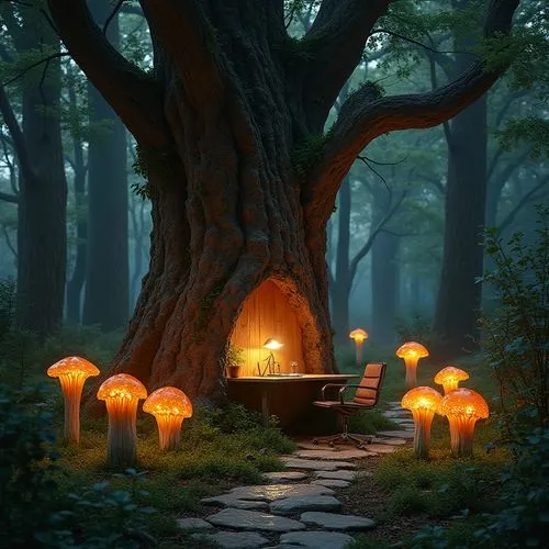 fairy lanterns,fairy forest,enchanted forest,mushroom landscape,fairy village,lanterns,Conceptual Art,Fantasy,Fantasy 10