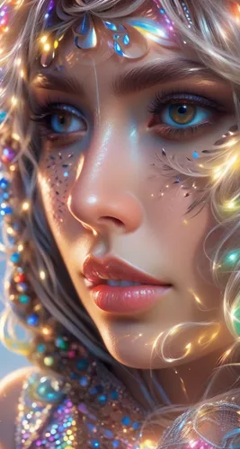 fantasy art,fantasy portrait,faery,mystical portrait of a girl,faerie,fantasy picture,colorful foil background,fractals art,3d fantasy,fantasy woman,the enchantress,glittering,dewdrop,jeweled,mermaid vectors,sparkle,boho art,mermaid background,fairy queen,women's eyes