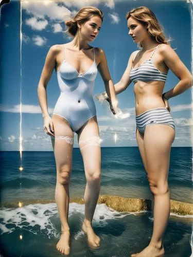 at random,a pair of women that are standing in the water,colorization,photomontage,image manipulation,photo manipulation,photoshop manipulation,photomontages,Photography,Documentary Photography,Docume