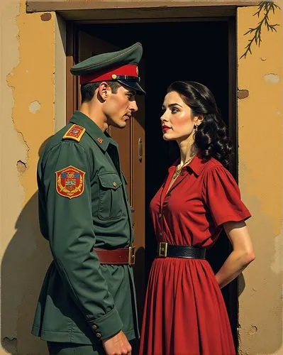 vintage man and woman,vintage boy and girl,hungarians,militaires,military uniform,bulgarians,Illustration,American Style,American Style 04