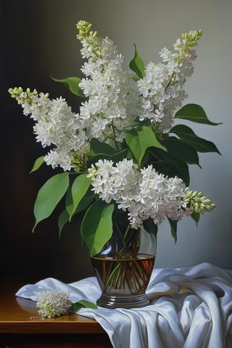 white lilac,a sprig of white lilac,syringa,still life of spring,lily of the valley,viburnum,guelder rose,linden blossom,lily of the desert,small-leaf lilac,common lilac,lily of the field,white flower cherry,white blossom,lilly of the valley,white bush,cloves schwindl inge,syringa vulgaris,lilacs,bird cherry,Illustration,Black and White,Black and White 10