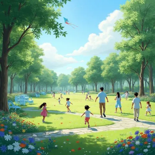 children's background,walk in a park,clover meadow,springtime background,summer day,hosoda,summer meadow,meadow play,city park,in the park,the park,spring background,cartoon video game background,dandelion meadow,walk with the children,park,field of flowers,clannad,flower meadow,playing field,Photography,General,Realistic