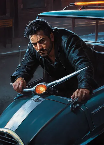 mechanic,car mechanic,tony stark,auto mechanic,jaguar xkss,gas tank,sci fiction illustration,car repair,auto repair,auto repair shop,bicycle mechanic,ice cube,motorcyclist,dean razorback,biker,cadillac de ville series,dealer,changing the oil,motorcycle,game illustration,Conceptual Art,Fantasy,Fantasy 13