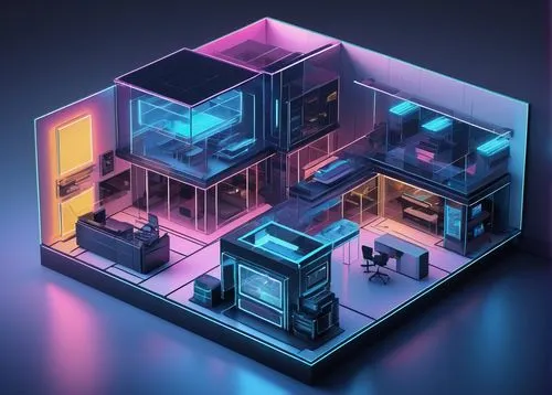 voxel,isometric,voxels,cubes,microenvironment,3d render,cinema 4d,an apartment,cybertown,cubic,electrohome,computer room,cube house,3d mockup,lowpoly,modern office,cyberscene,cyberview,shared apartment,the server room,Conceptual Art,Daily,Daily 08