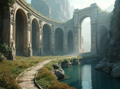 rivendell,gondolin,fantasy landscape,cryengine,theed,viaducts,crytek,nargothrond,beleriand,sweeping viaduct,seregil,aqueduct,ancient city,stone bridge,kotor,scenic bridge,hinterlands,labyrinthian,valley,sse,Photography,General,Realistic