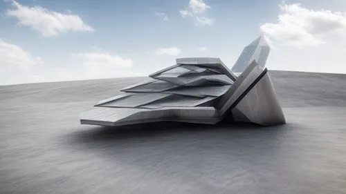 futuristic art museum,futuristic architecture,sky space concept,steel sculpture,concrete ship,folding roof,futuristic landscape,dunes house,concrete,admer dune,space ship model,3d rendering,mobile sundial,crooked house,roof landscape,concrete construction,3d object,scuplture,archidaily,cubic house,Architecture,General,Masterpiece,Zen Modernism