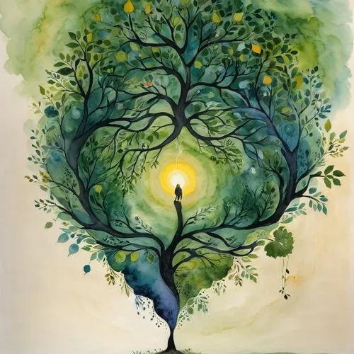 watercolor tree,imbolc,celtic tree,tree torch,flourishing tree,tree of life,Illustration,Paper based,Paper Based 22