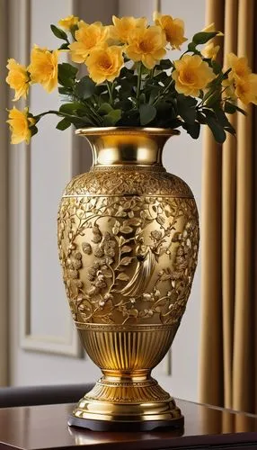 golden pot,flower vase,vase,gold chalice,glass vase,copper vase,Photography,General,Realistic