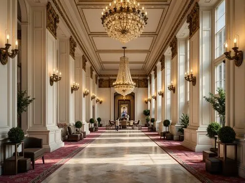 foyer,hallway,corridor,entrance hall,royal interior,lobby,corridors,hall of nations,enfilade,ballroom,hotel hall,hall,lanesborough,ritzau,kempinski,hallway space,gleneagles hotel,colonnades,europe palace,grand hotel europe