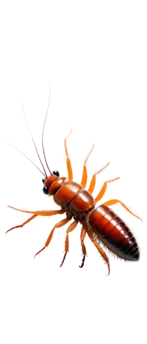 Insect, roach nymph, brown body, six legs, antenna, compound eyes, shiny exoskeleton, tiny mandibles, crawling, close-up, macro photography, high contrast lighting, dark background, 3/4 composition, s