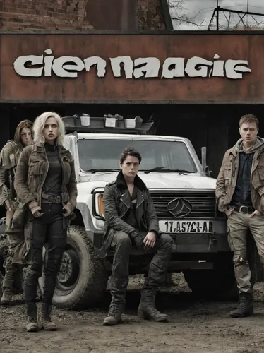 Devise a comedy that follows the misadventures of a group of friends at Cinemagic Century 9 theatre.,primeval times,renegade,regeneration,post apocalyptic,salvage yard,mad max,mags,supernatural,scrapy