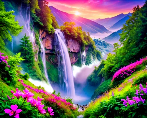 nature background,landscape background,nature wallpaper,colorful background,purple landscape,waterfalls,background colorful,nature landscape,background view nature,fantasy landscape,mountain landscape,beautiful landscape,mountainous landscape,waterfall,mountain scene,landscape nature,natural scenery,landscapes beautiful,water fall,beautiful nature,Conceptual Art,Oil color,Oil Color 23