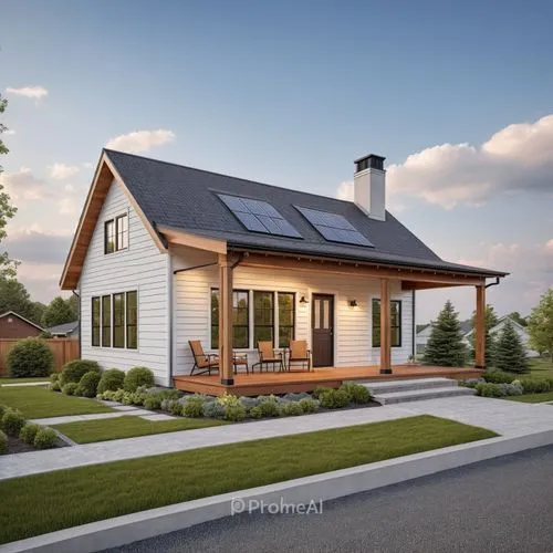 a tiny house with a porch and two windows,solarcity,passivhaus,netzero,new england style house,smart home,electrohome,Photography,General,Realistic