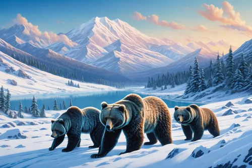 brown bears,grizzlies,winter animals,the bears,bears,mountain sheep,ice bears,big horn sheep,bear market,black-brown mountain sheep,silvertip fir,mammoth,polar bears,nordic bear,polar fleece,bighorn sheep,buffalo herd,black bears,mountain scene,snowy mountains,Illustration,Realistic Fantasy,Realistic Fantasy 08