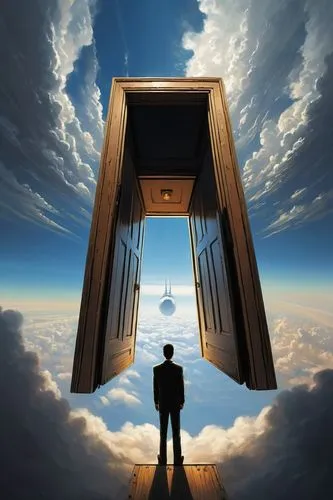 heaven gate,random access memory,ascension,think outside the box,parallel worlds,window to the world,heavenly ladder,the door,sky space concept,lift up,freemasonry,open mind,open door,portals,self hypnosis,surrealism,transcendence,the illusion,revolving door,computational thinking,Conceptual Art,Sci-Fi,Sci-Fi 07