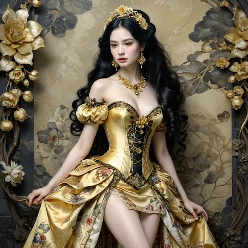 oriental princess,asian costume,gold filigree,chinese art,golden apple,golden dragon,gold jewelry,fairy tale character,golden wreath,gold yellow rose,fantasy woman,the enchantress,gold lacquer,oriental girl,baroque angel,golden crown,fantasy portrait,oriental painting,fantasy art,gold flower